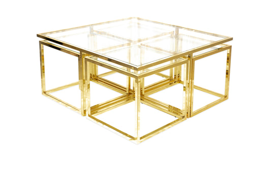 Dama Wohnzimmertisch Gold Mit Glas 90cm x 90cm
